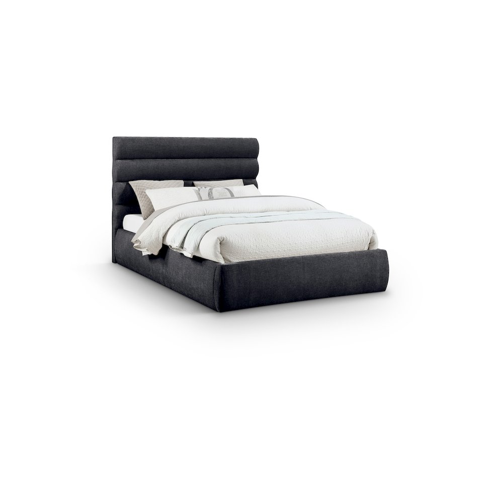 Adam Black Chenille Fabric Queen Bed. Picture 1