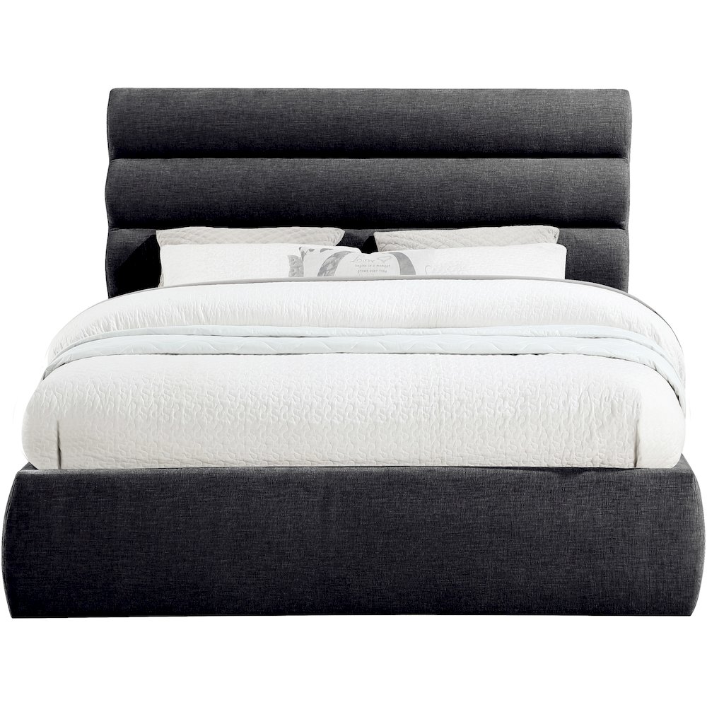 Adam Black Chenille Fabric Queen Bed. Picture 2