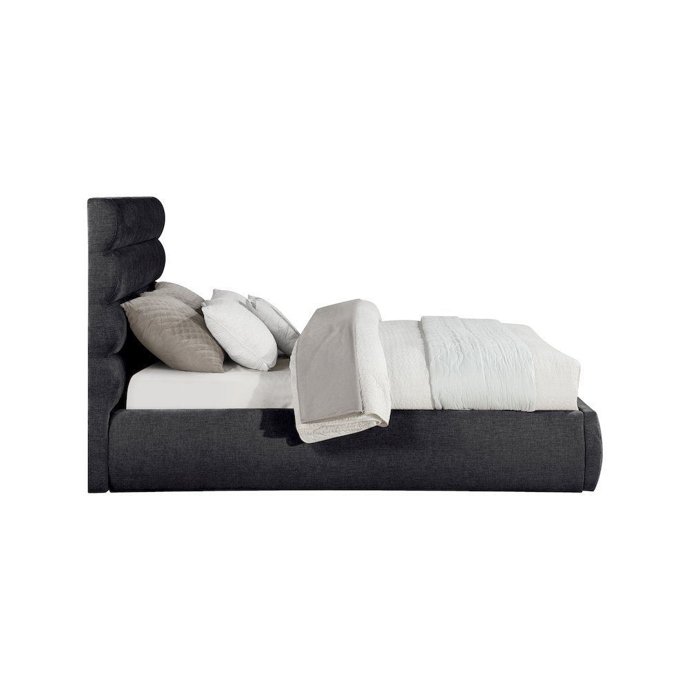 Adam Black Chenille Fabric Queen Bed. Picture 3