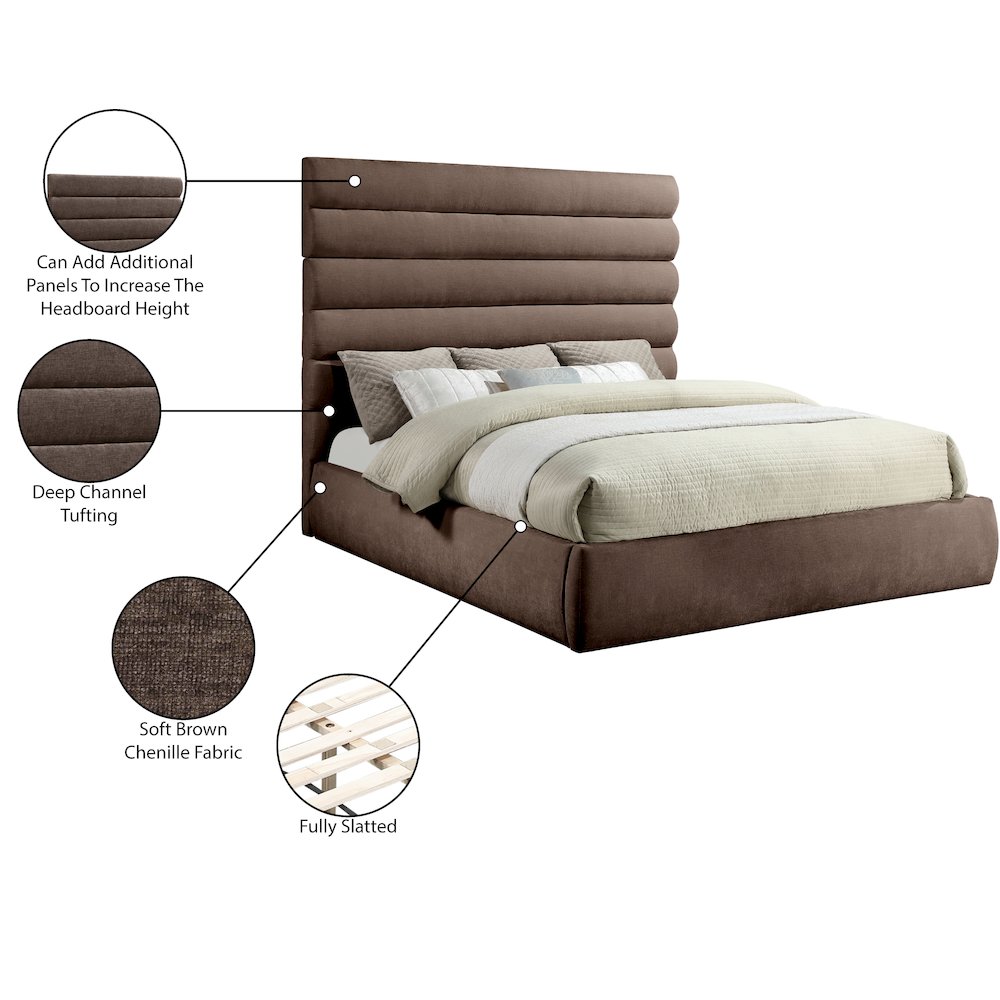 Adam Brown Chenille Fabric King Bed. Picture 9