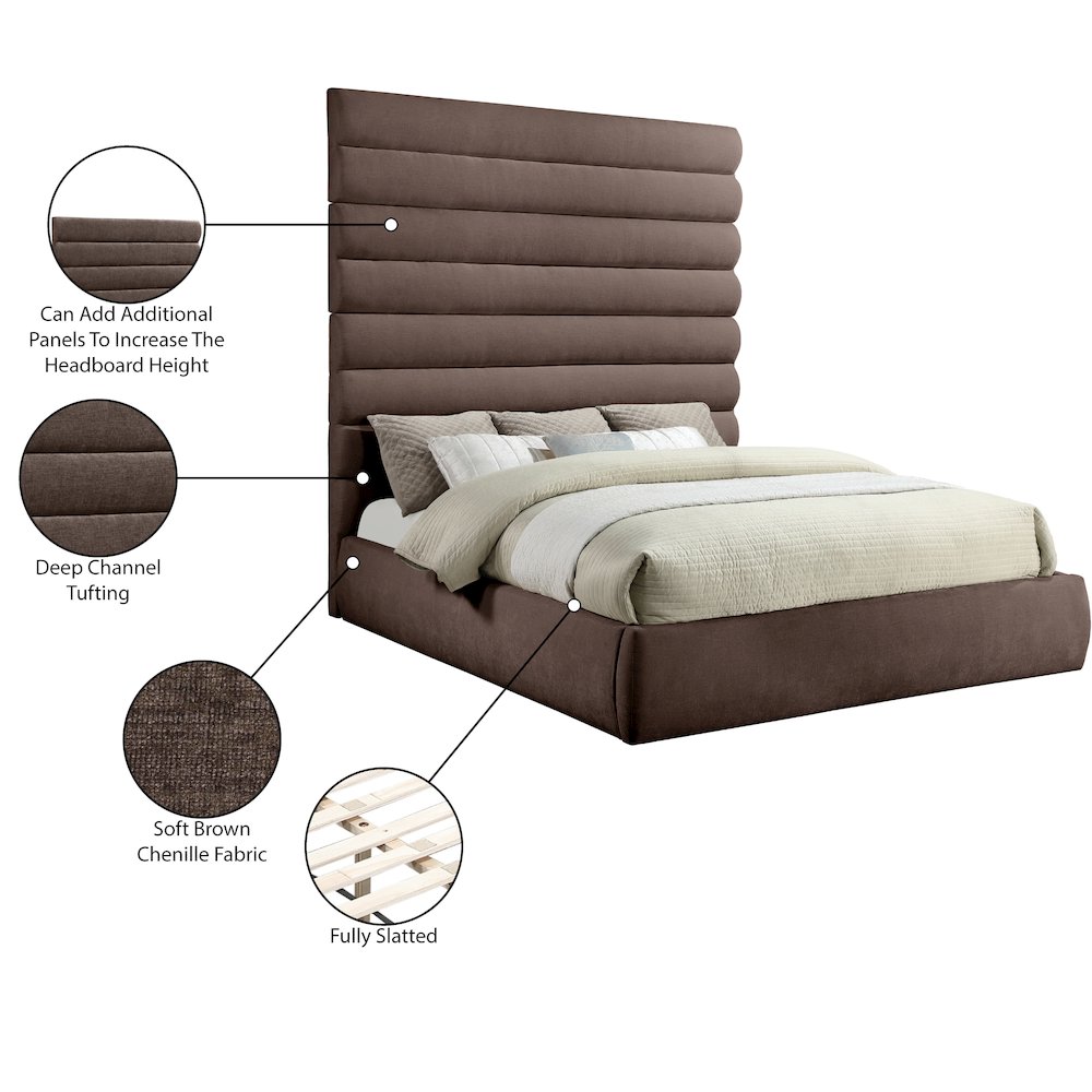 Adam Brown Chenille Fabric King Bed. Picture 9