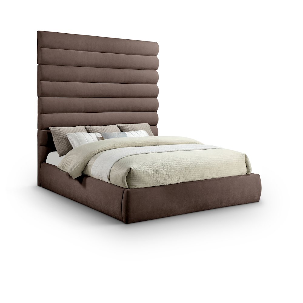 Adam Brown Chenille Fabric King Bed. Picture 1