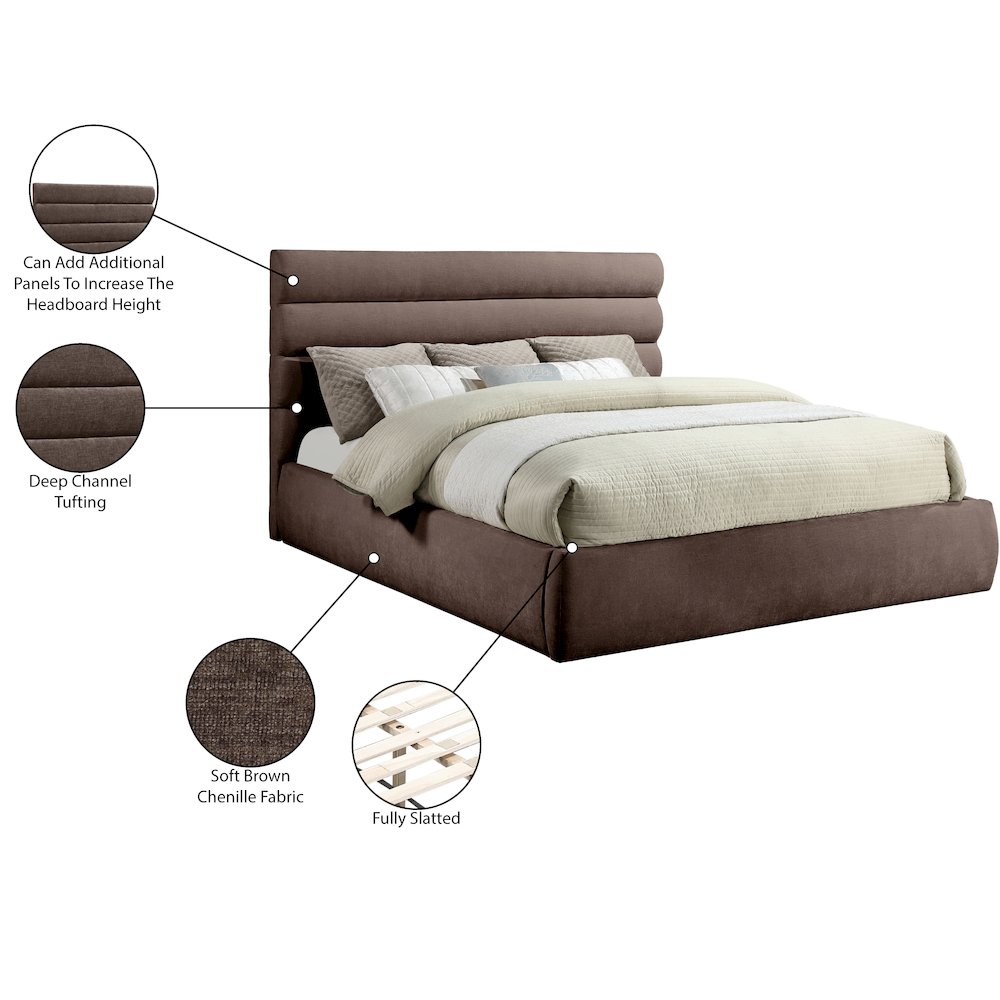 Adam Brown Chenille Fabric King Bed. Picture 9