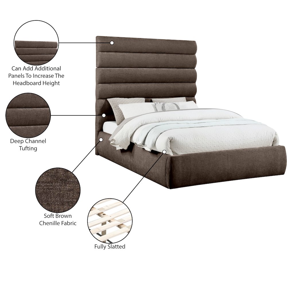 Adam Brown Chenille Fabric Queen Bed. Picture 9