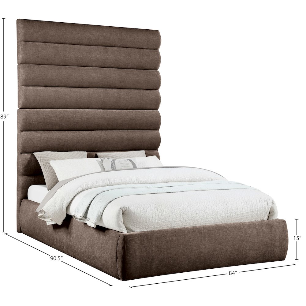 Adam Brown Chenille Fabric Queen Bed. Picture 8