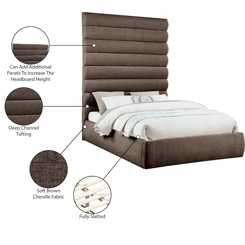 Adam Brown Chenille Fabric Queen Bed. Picture 9