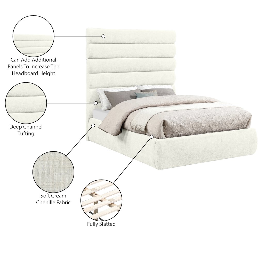 Adam Cream Chenille Fabric Full Bed. Picture 9