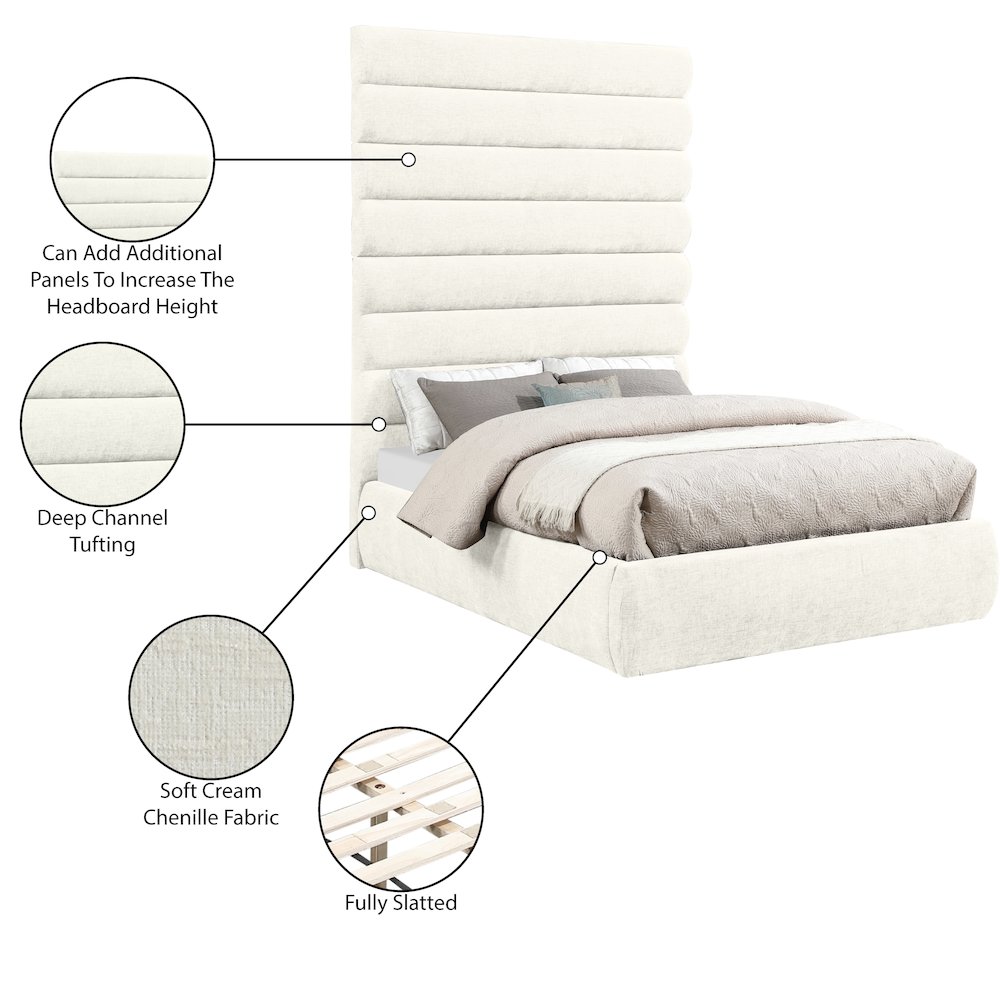 Adam Cream Chenille Fabric Full Bed. Picture 9