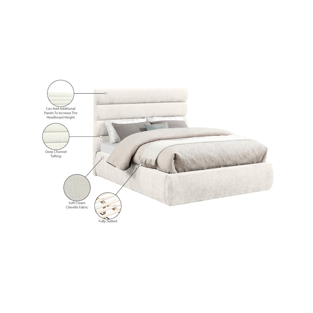 Adam Cream Chenille Fabric Full Bed. Picture 9