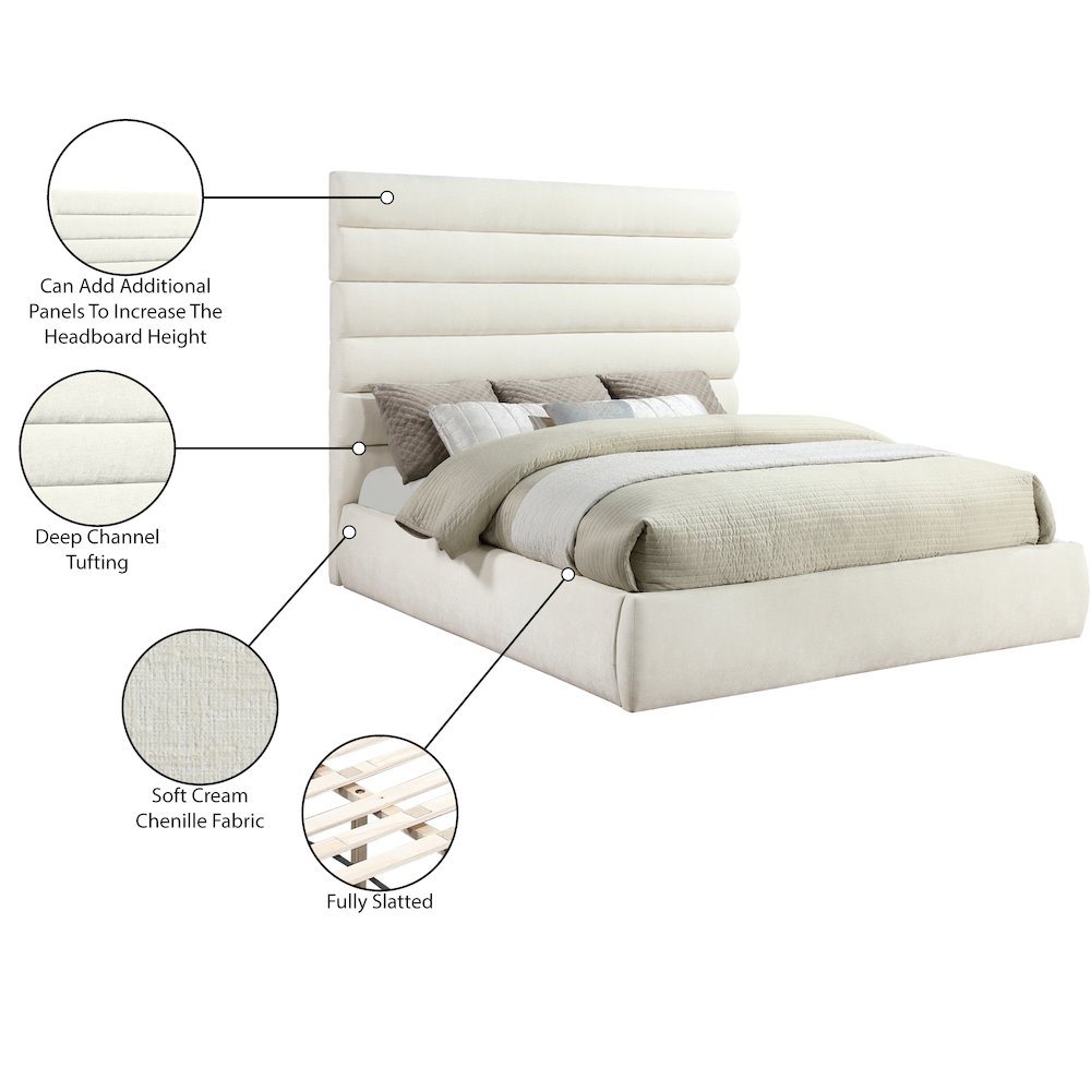 Adam Cream Chenille Fabric King Bed. Picture 9