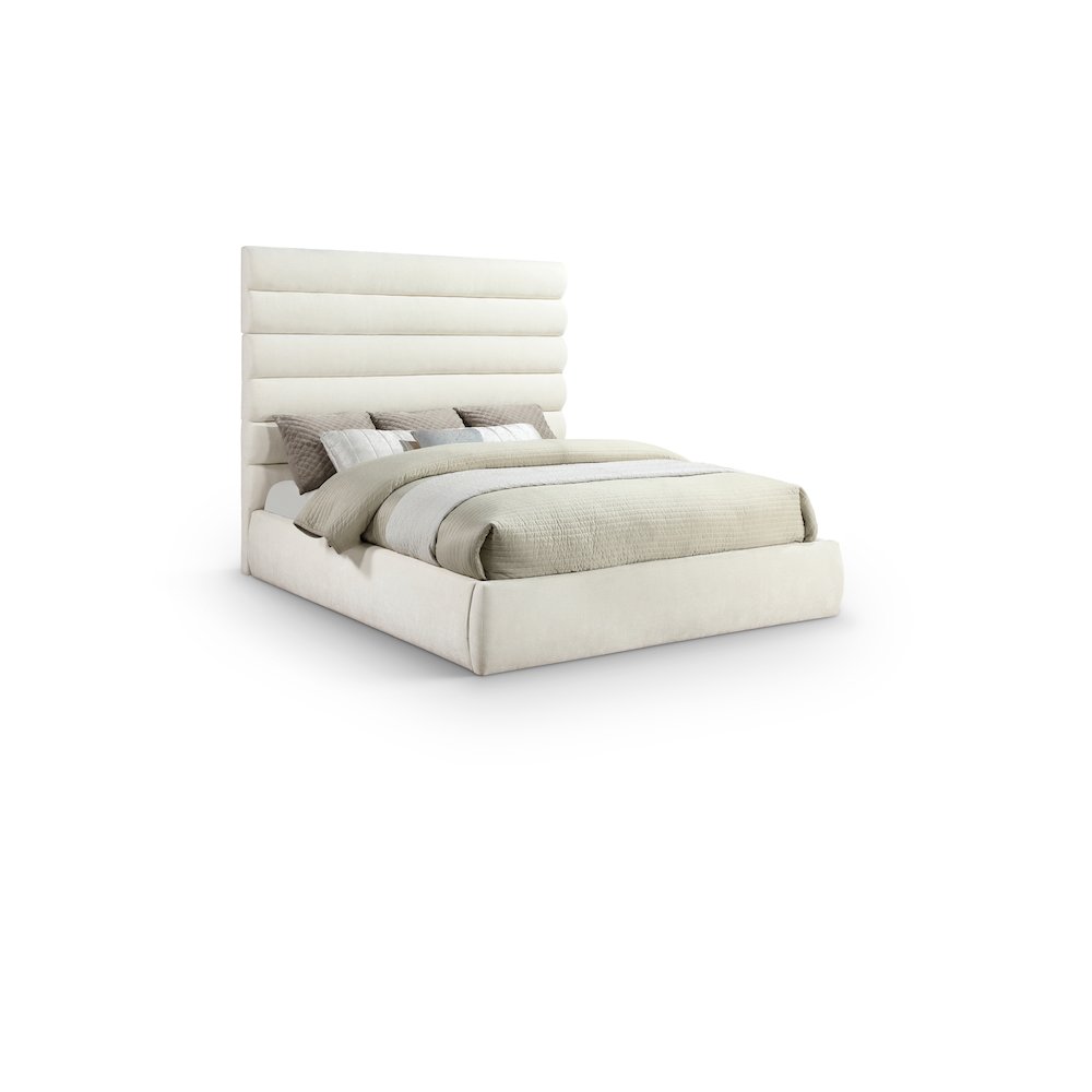 Adam Cream Chenille Fabric King Bed. Picture 1