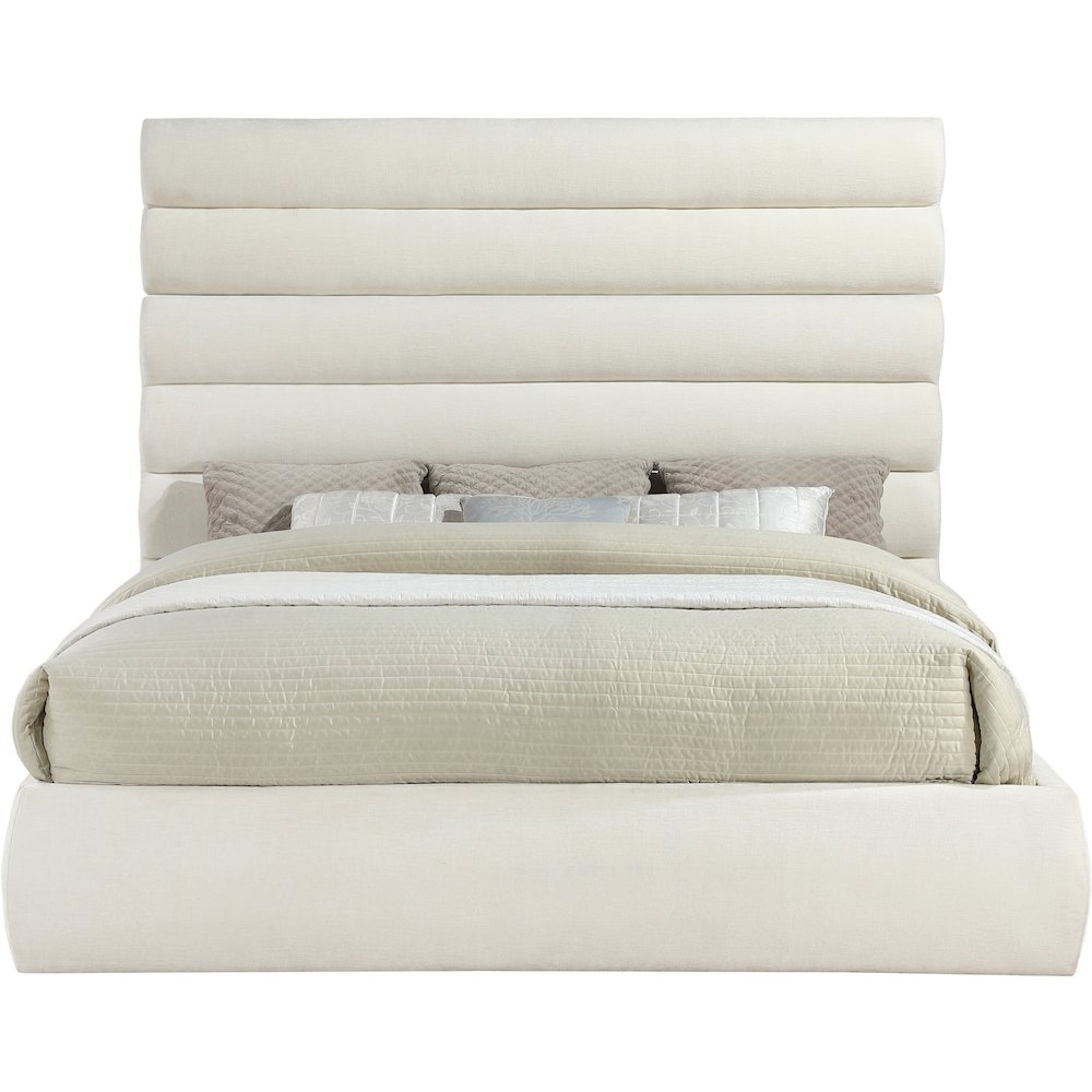 Adam Cream Chenille Fabric King Bed. Picture 2