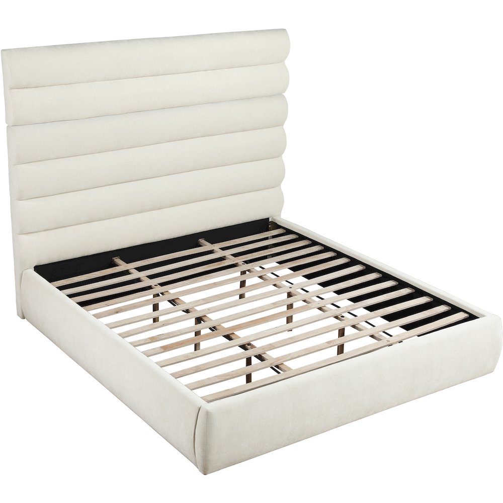 Adam Cream Chenille Fabric King Bed. Picture 6