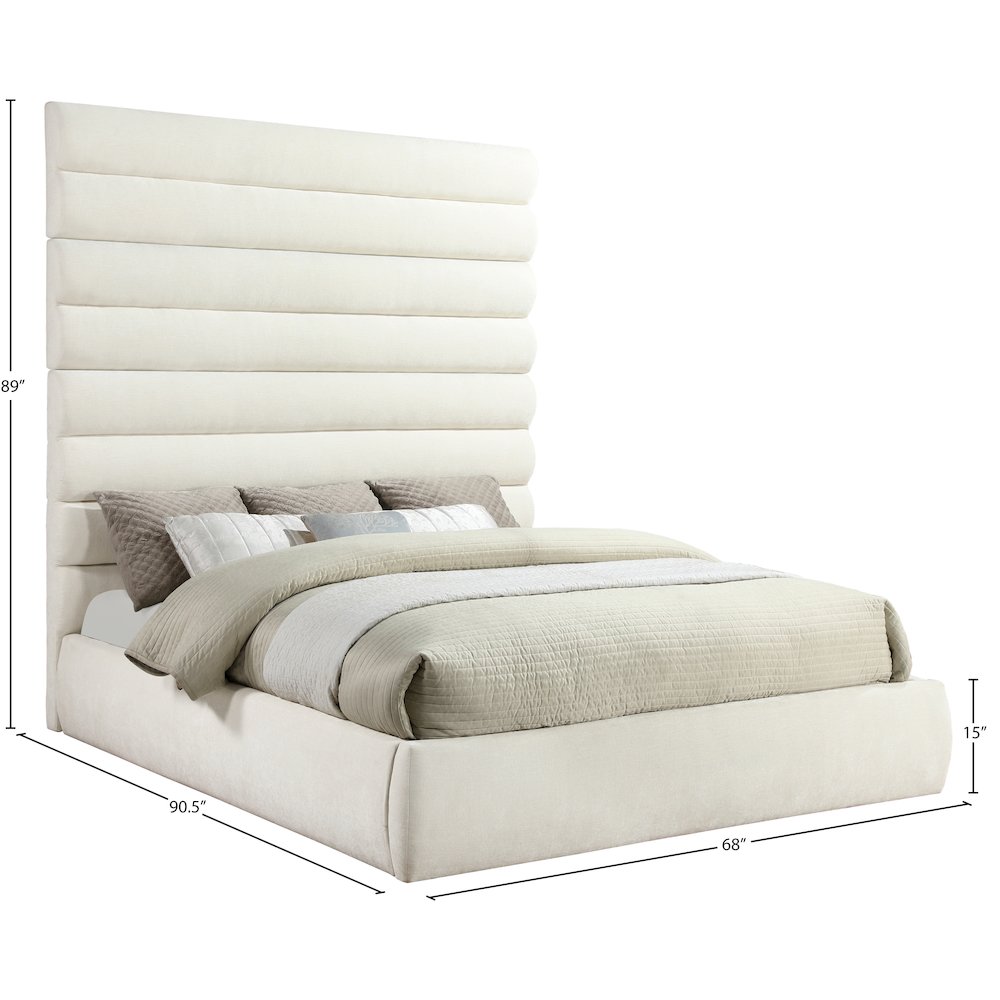 Adam Cream Chenille Fabric King Bed. Picture 8