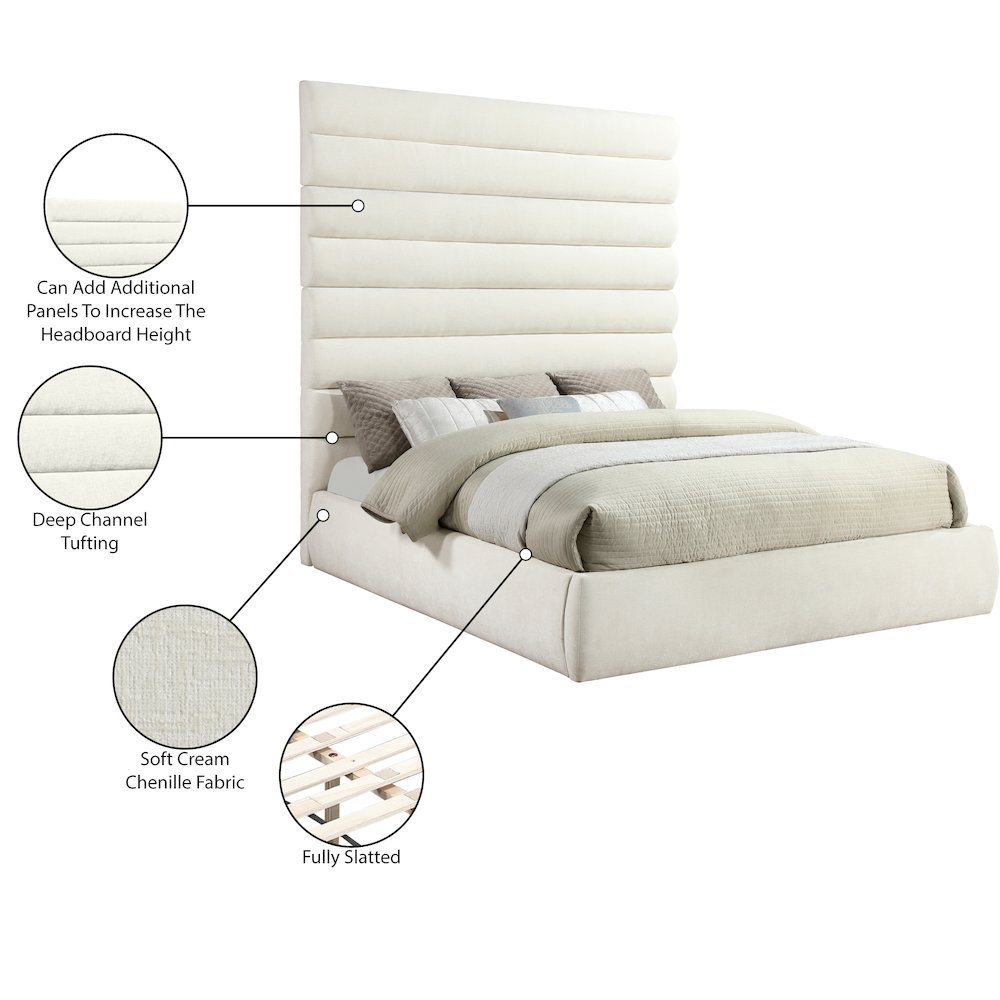 Adam Cream Chenille Fabric King Bed. Picture 9