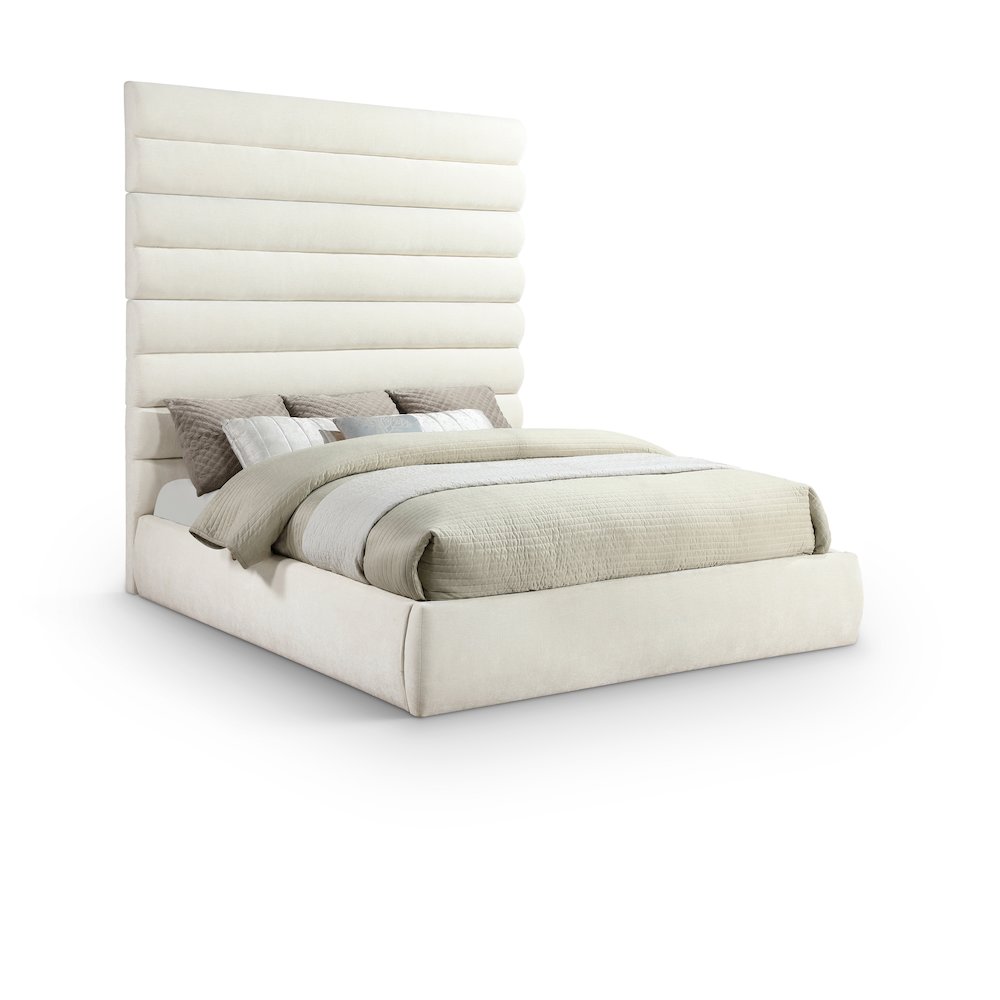 Adam Cream Chenille Fabric King Bed. Picture 1