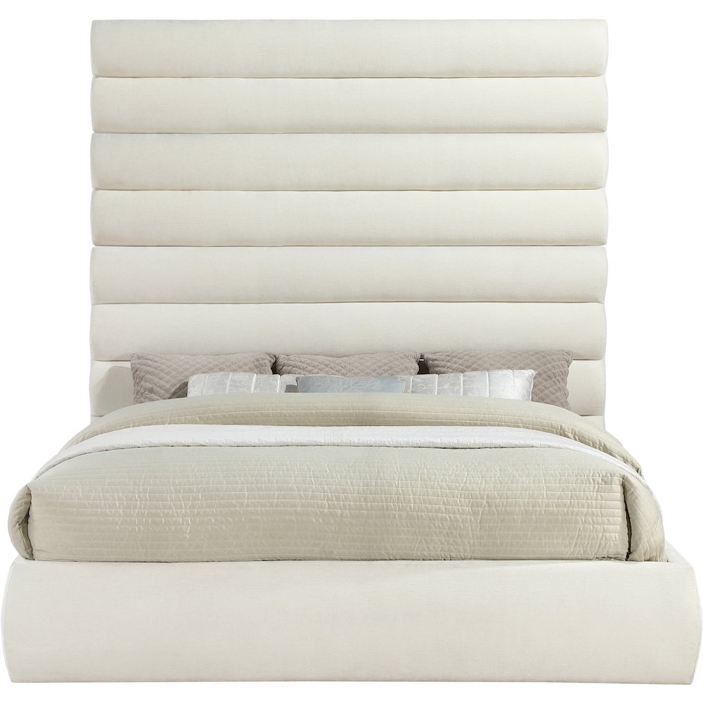 Adam Cream Chenille Fabric King Bed. Picture 2