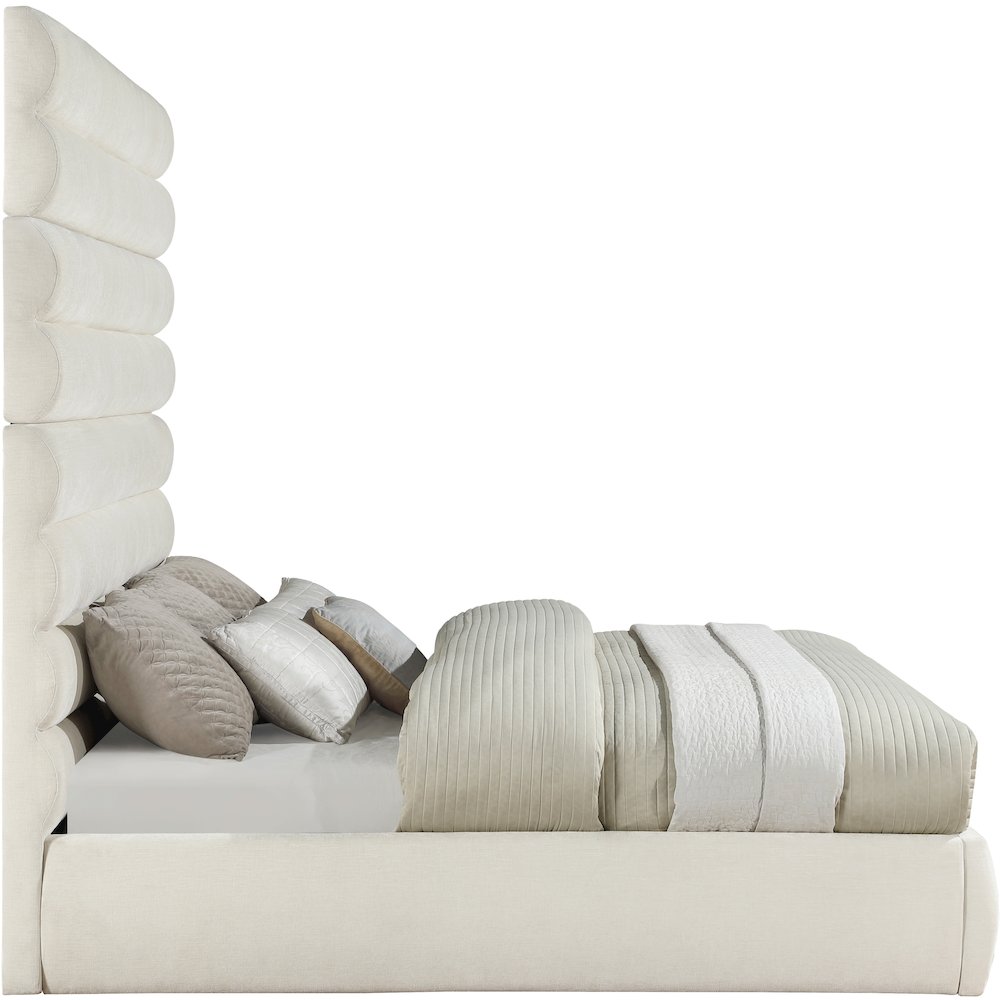 Adam Cream Chenille Fabric King Bed. Picture 3