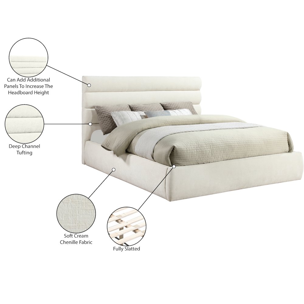 Adam Cream Chenille Fabric King Bed. Picture 9