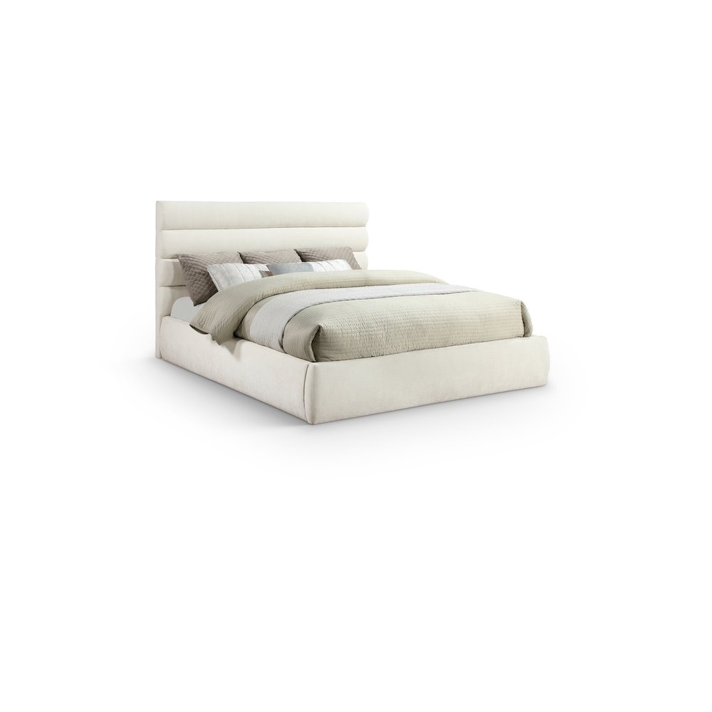 Adam Cream Chenille Fabric King Bed. Picture 1