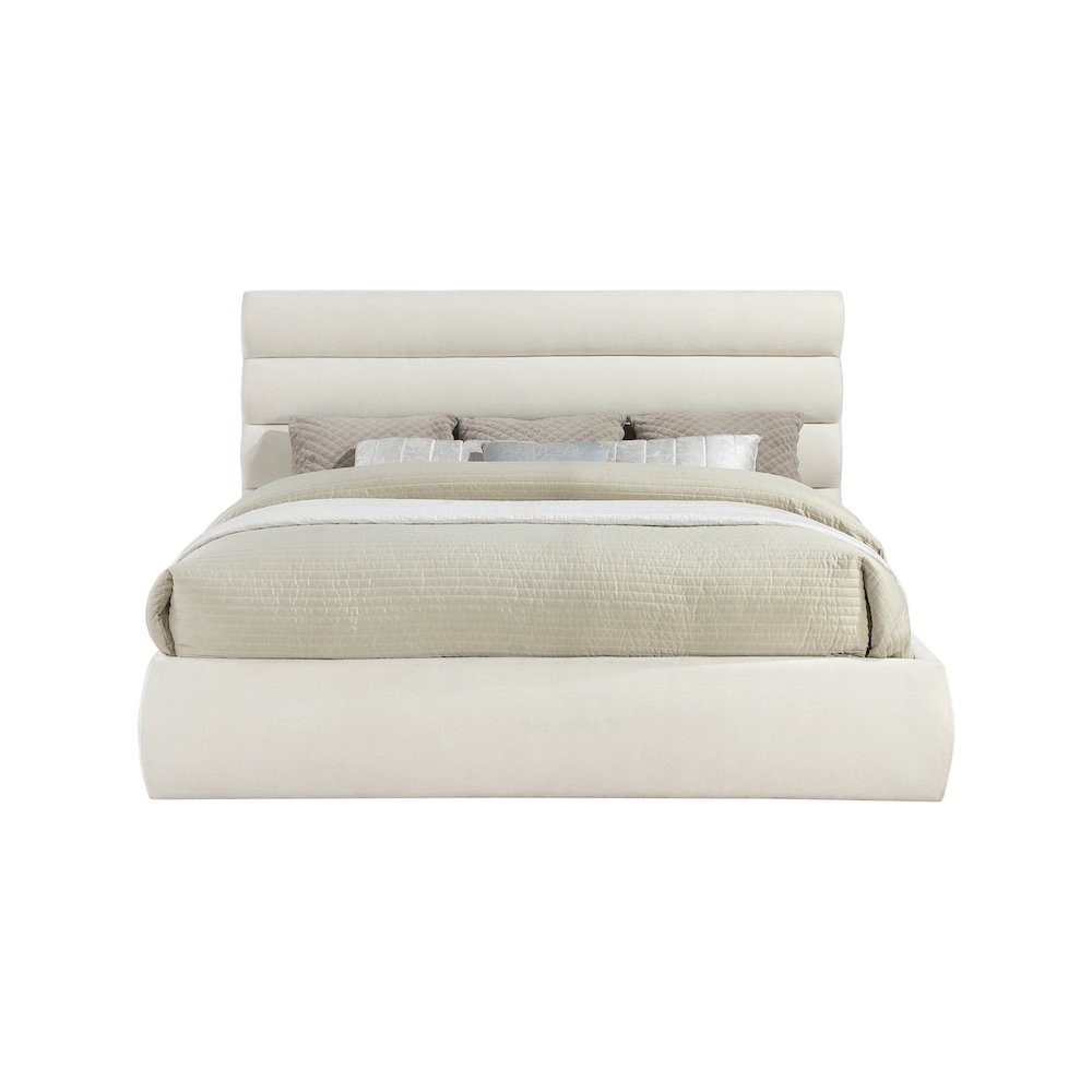 Adam Cream Chenille Fabric King Bed. Picture 2