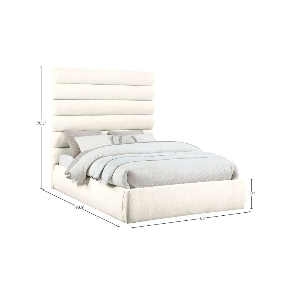 Adam Cream Chenille Fabric Queen Bed. Picture 8