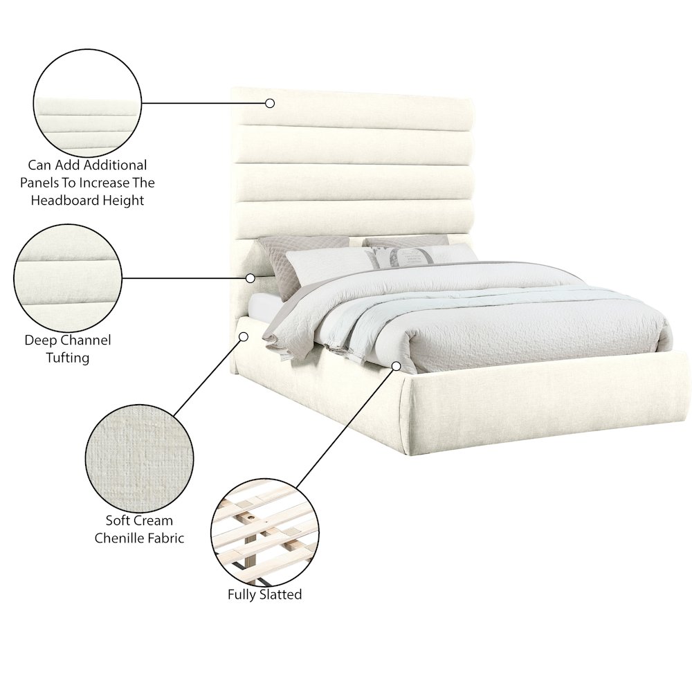 Adam Cream Chenille Fabric Queen Bed. Picture 9