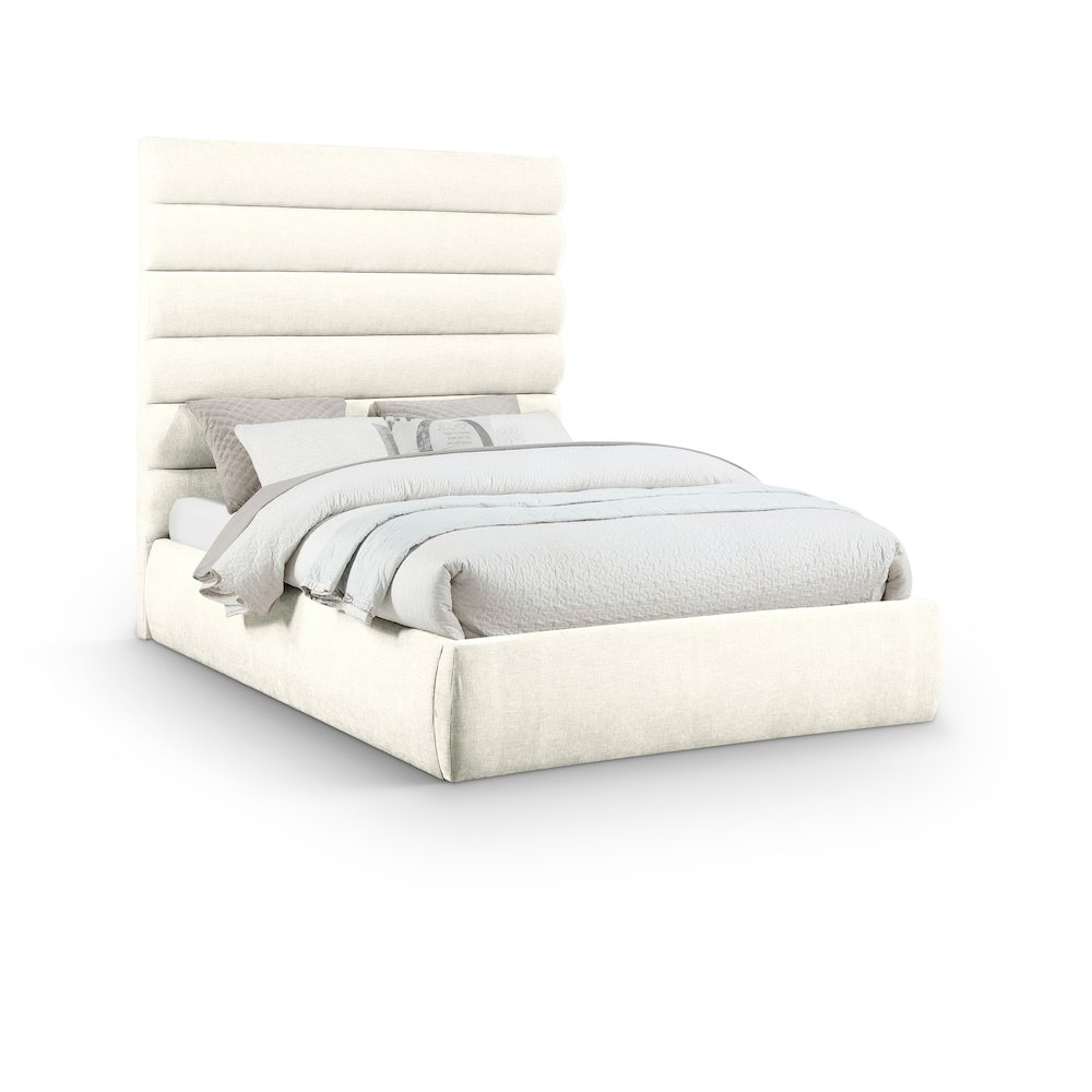 Adam Cream Chenille Fabric Queen Bed. Picture 1
