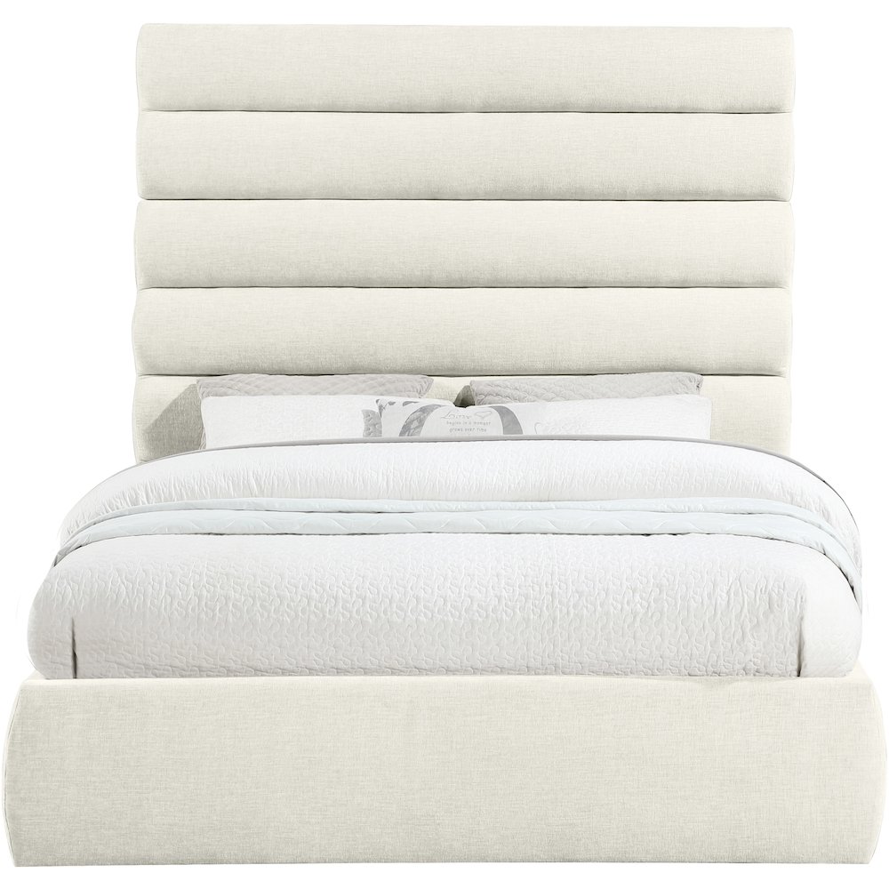 Adam Cream Chenille Fabric Queen Bed. Picture 2