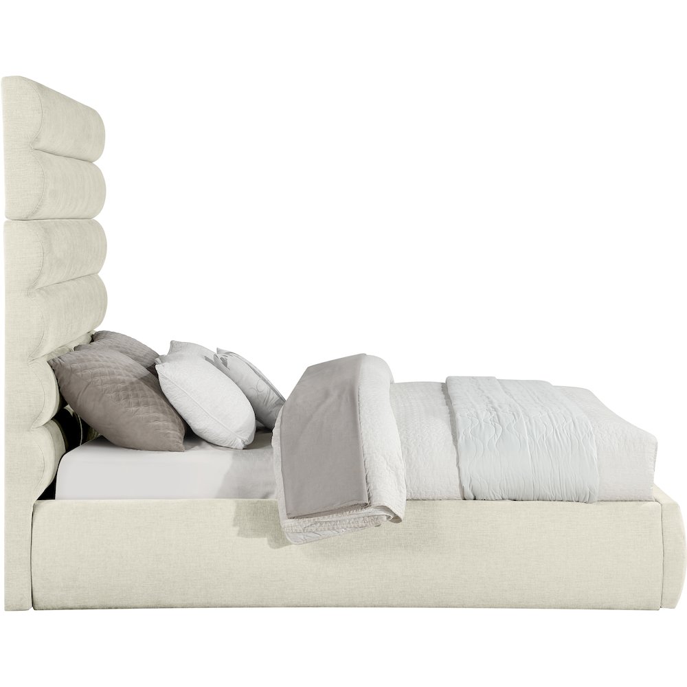 Adam Cream Chenille Fabric Queen Bed. Picture 3