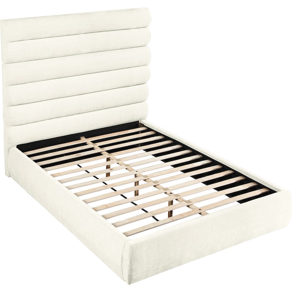 Adam Cream Chenille Fabric Queen Bed. Picture 6