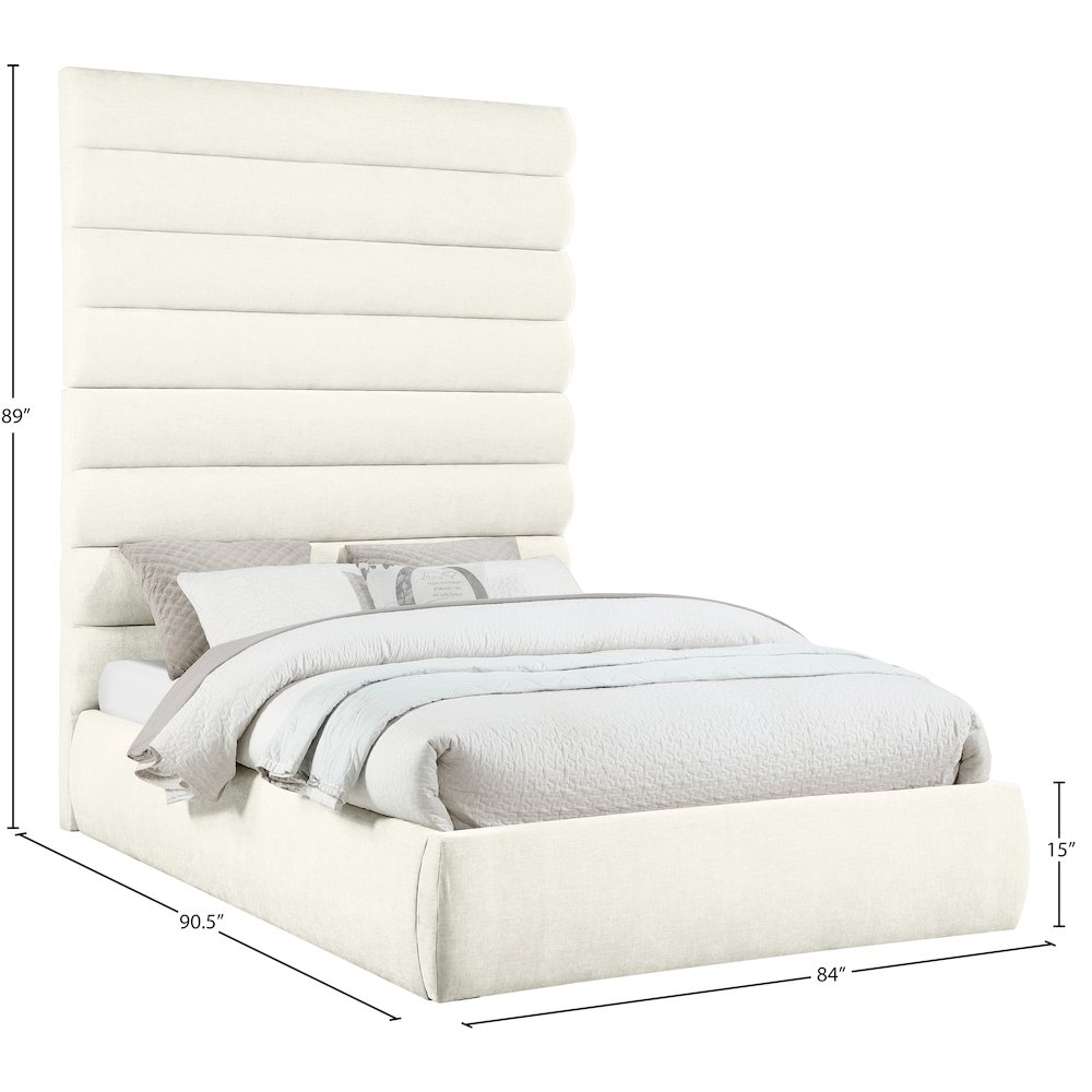 Adam Cream Chenille Fabric Queen Bed. Picture 8