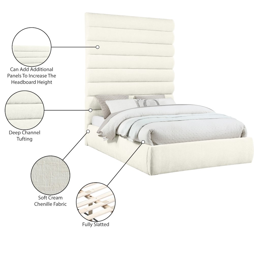 Adam Cream Chenille Fabric Queen Bed. Picture 9
