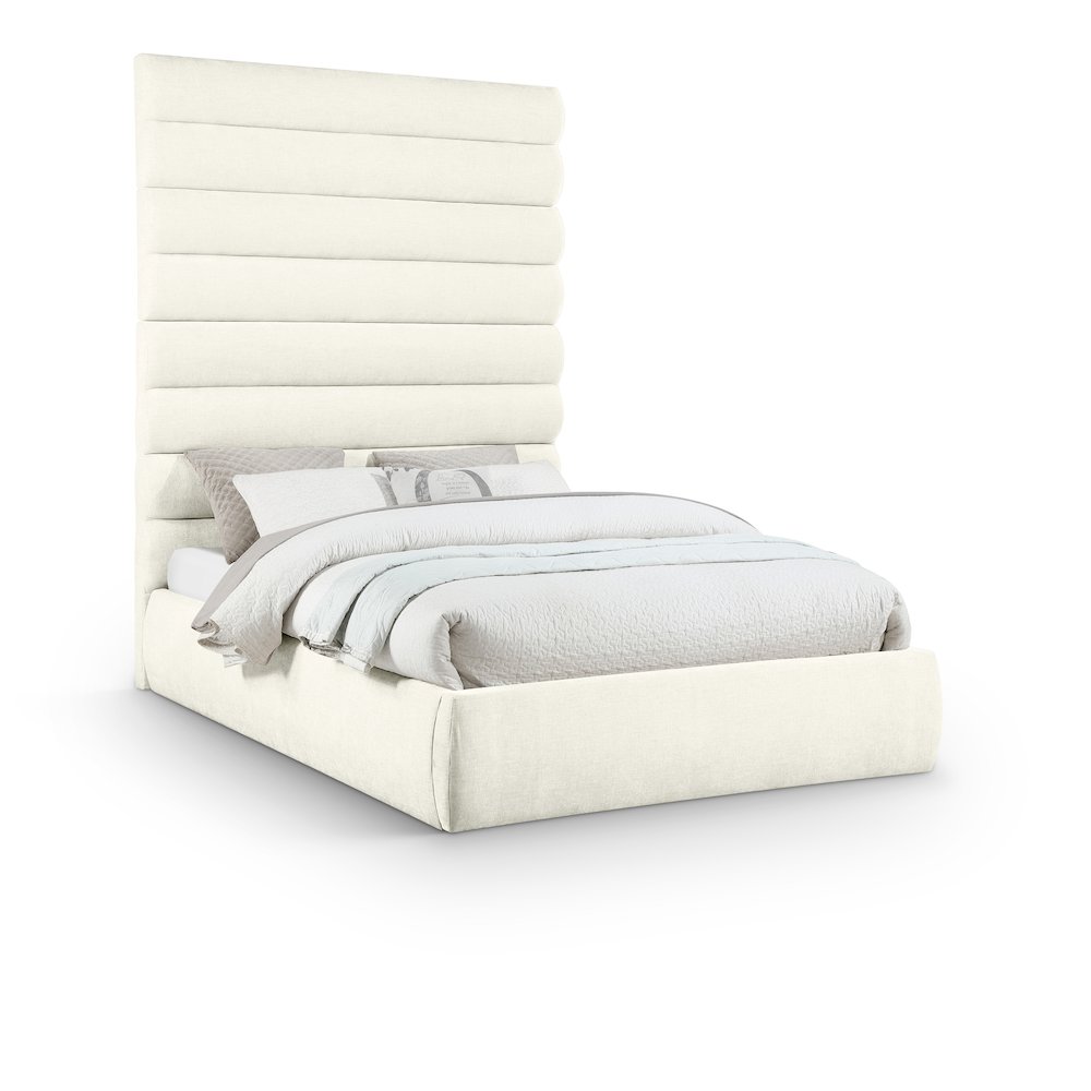 Adam Cream Chenille Fabric Queen Bed. Picture 1