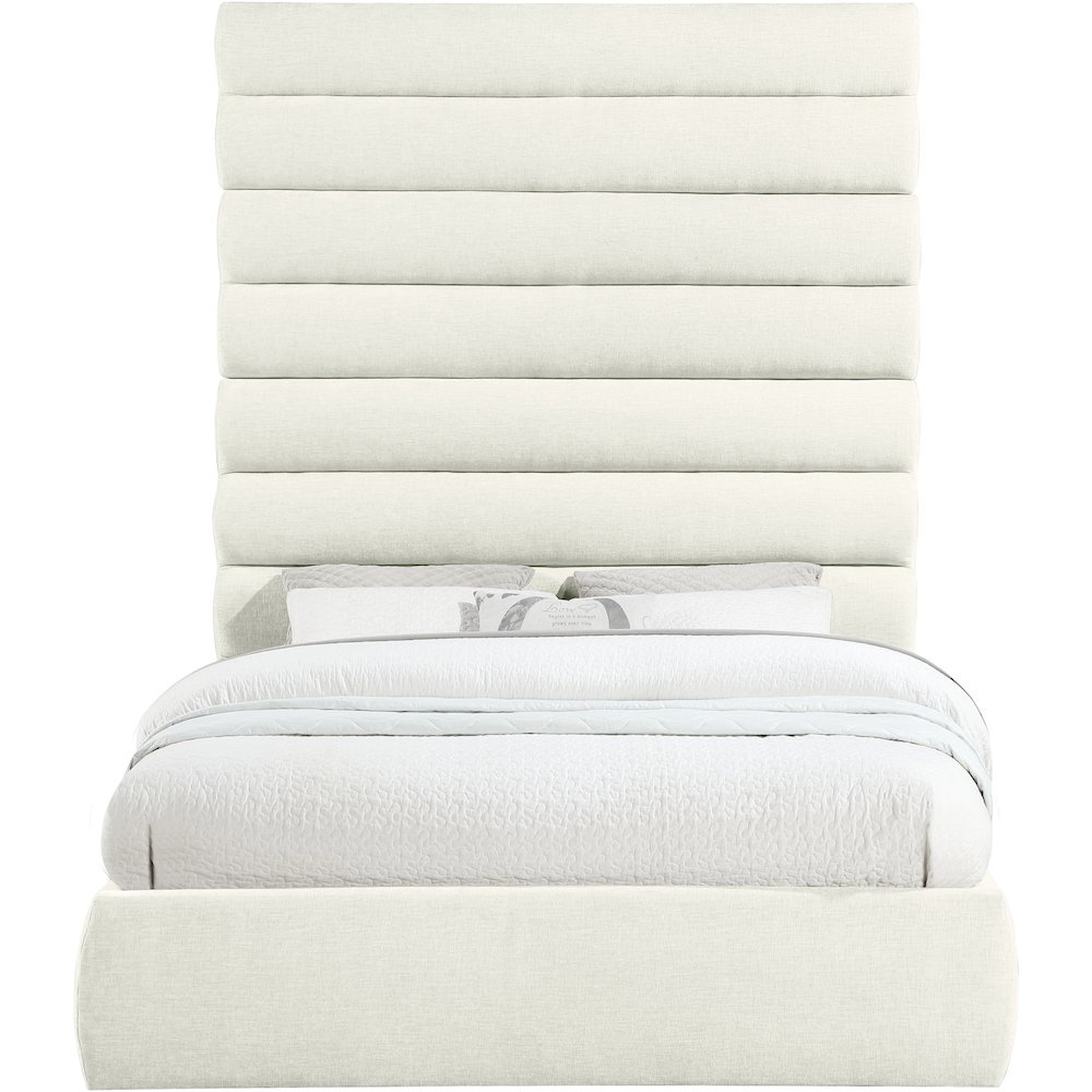 Adam Cream Chenille Fabric Queen Bed. Picture 2