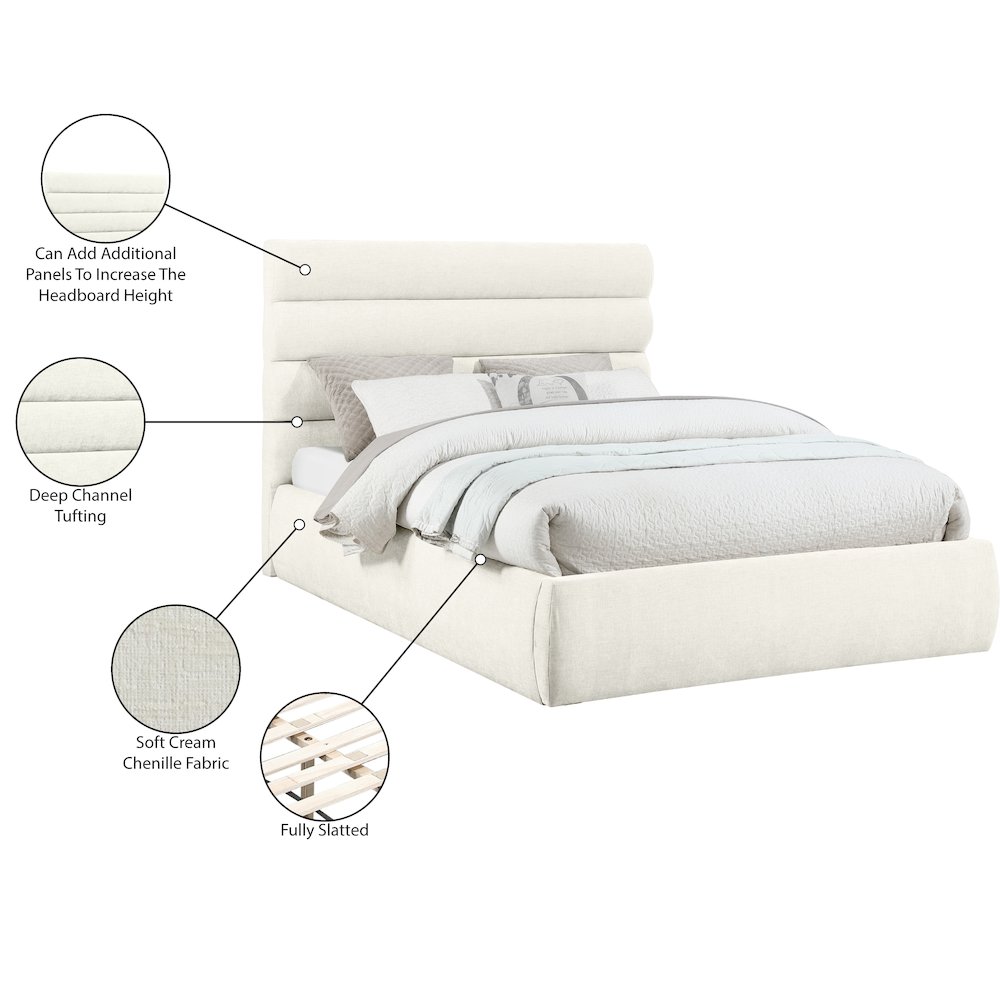 Adam Cream Chenille Fabric Queen Bed. Picture 9
