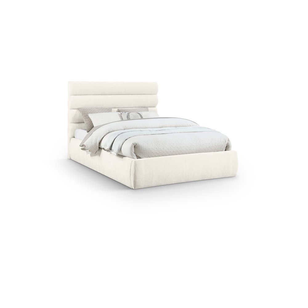 Adam Cream Chenille Fabric Queen Bed. Picture 1