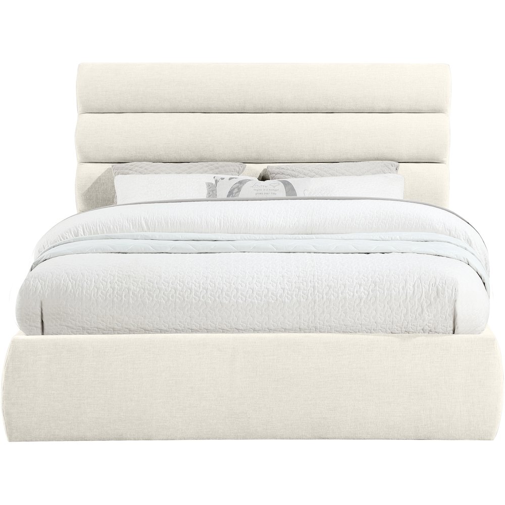 Adam Cream Chenille Fabric Queen Bed. Picture 2