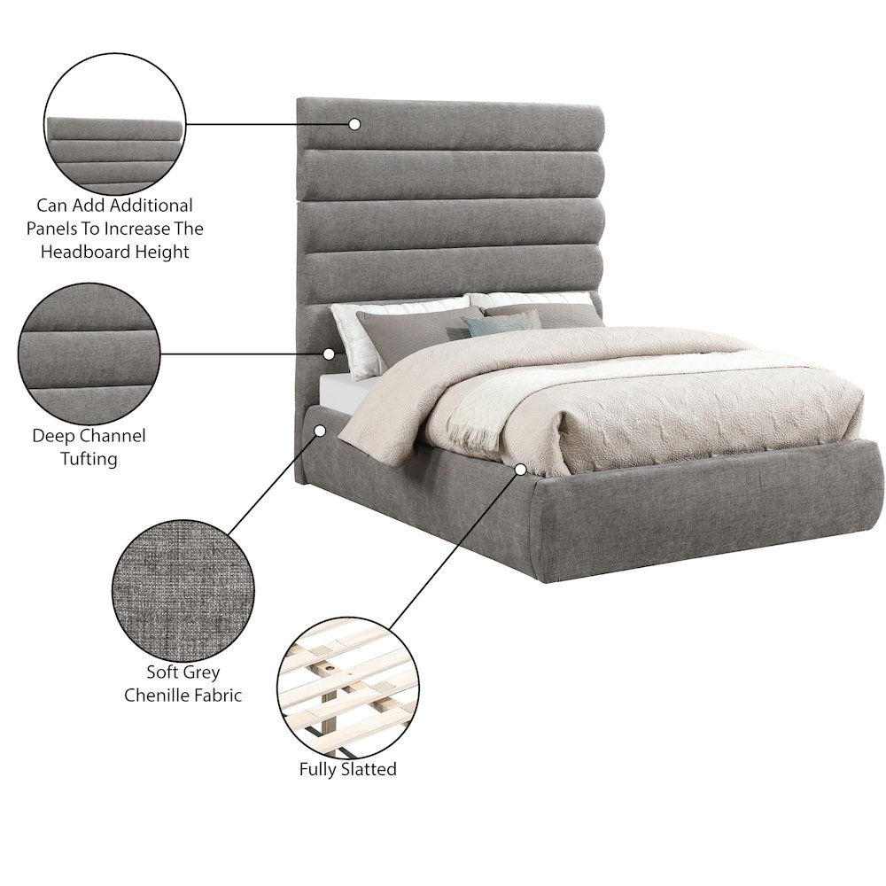 Adam Grey Chenille Fabric Full Bed. Picture 9