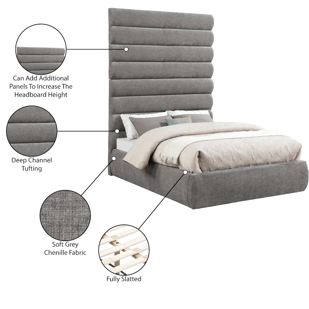 Adam Grey Chenille Fabric Full Bed. Picture 9