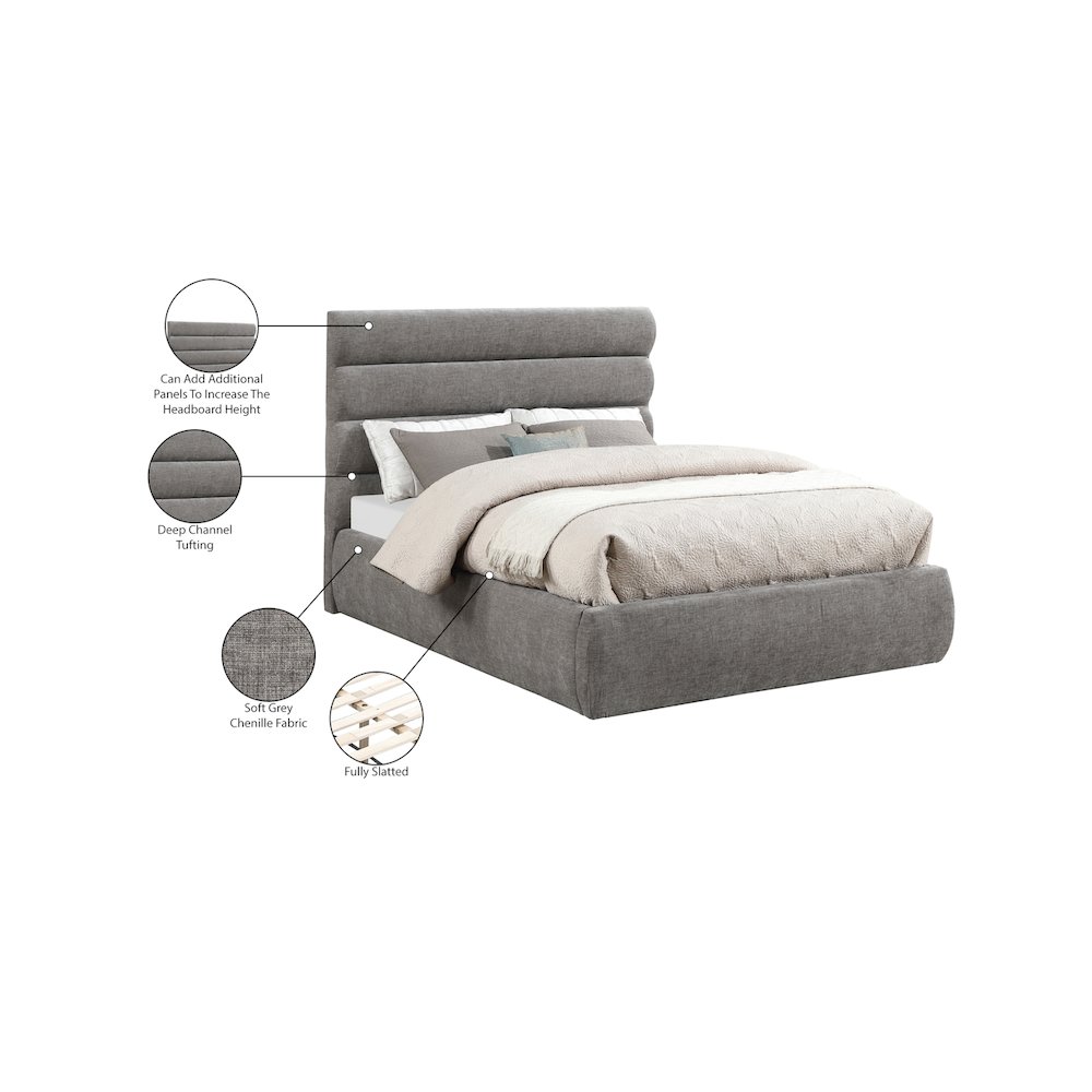 Adam Grey Chenille Fabric Full Bed. Picture 9