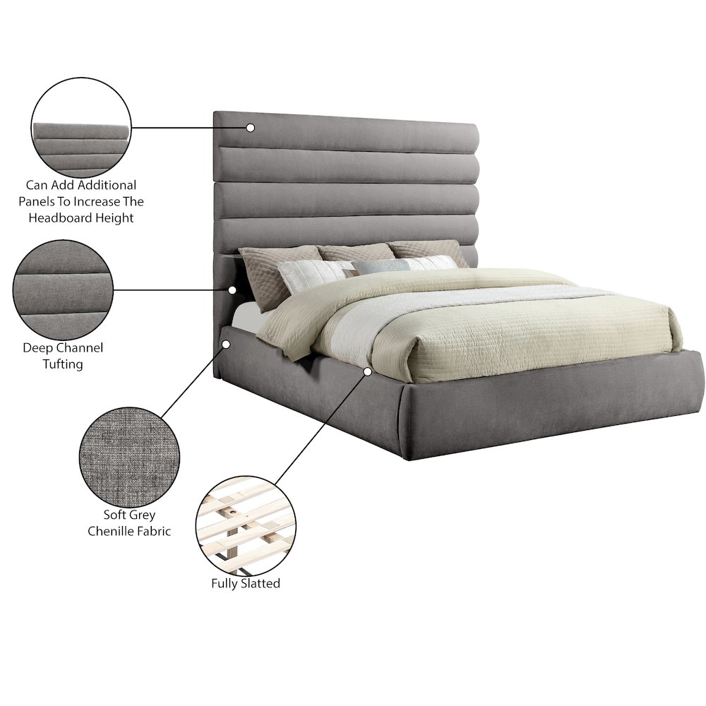 Adam Grey Chenille Fabric King Bed. Picture 9