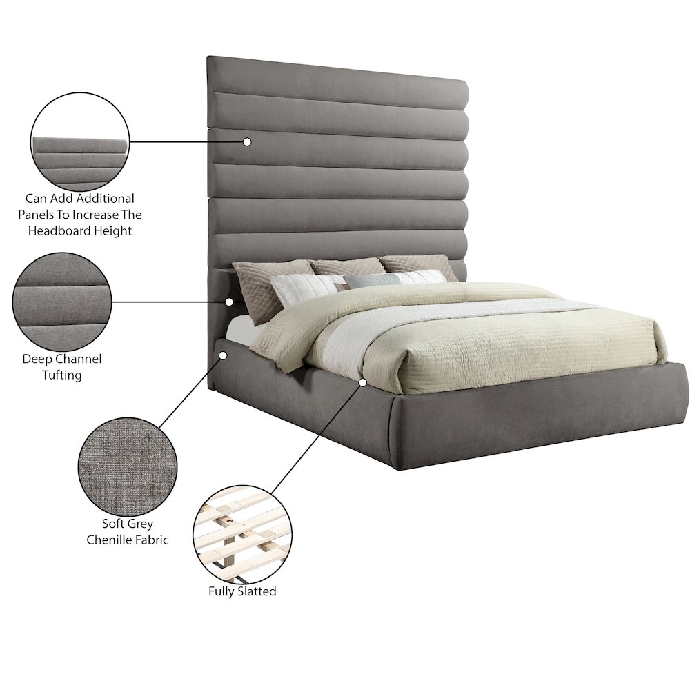 Adam Grey Chenille Fabric King Bed. Picture 9