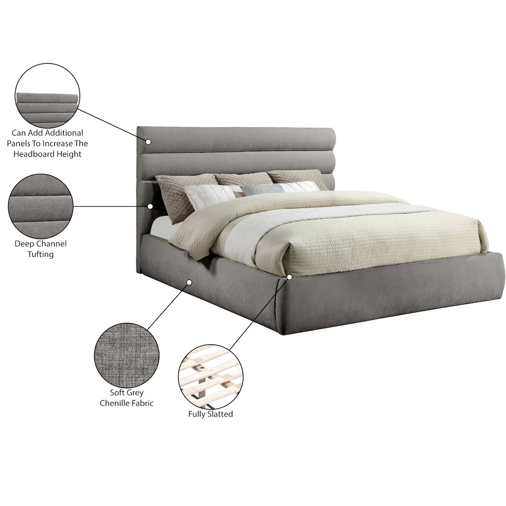 Adam Grey Chenille Fabric King Bed. Picture 9
