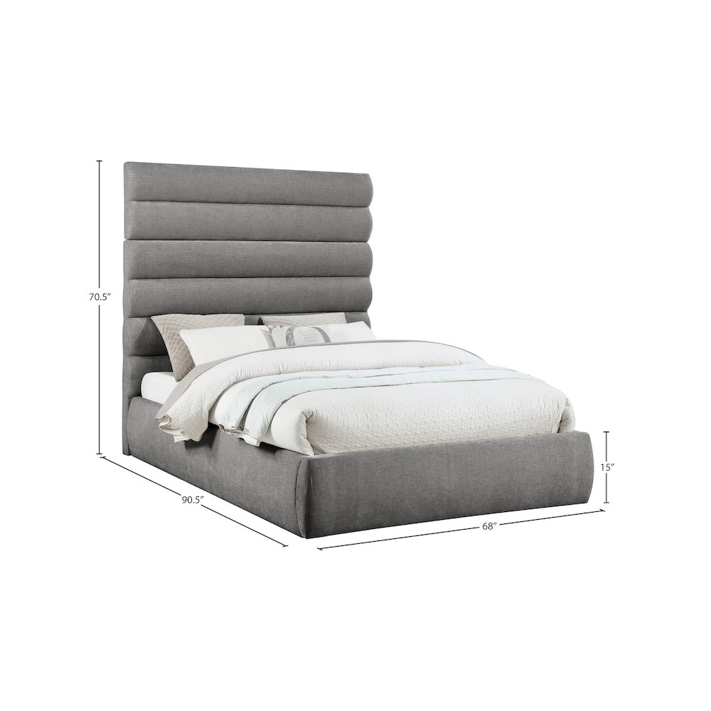 Adam Grey Chenille Fabric Queen Bed. Picture 8