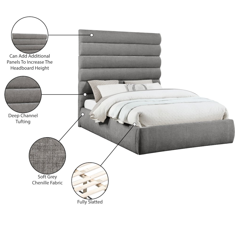 Adam Grey Chenille Fabric Queen Bed. Picture 9