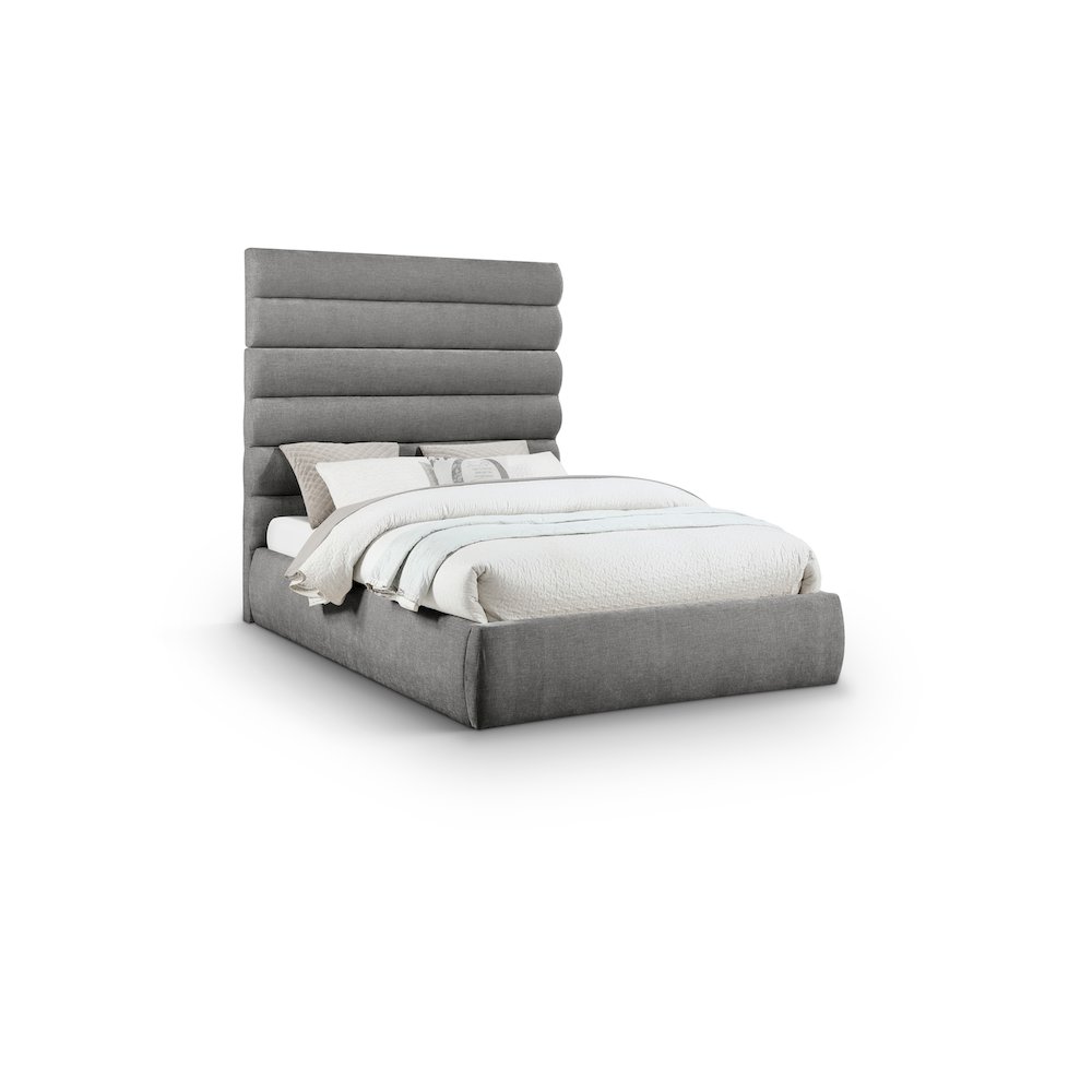 Adam Grey Chenille Fabric Queen Bed. Picture 1