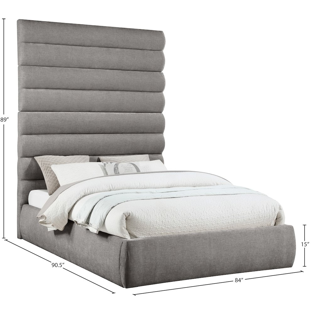 Adam Grey Chenille Fabric Queen Bed. Picture 8