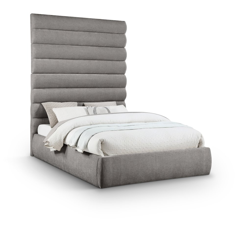 Adam Grey Chenille Fabric Queen Bed. Picture 1