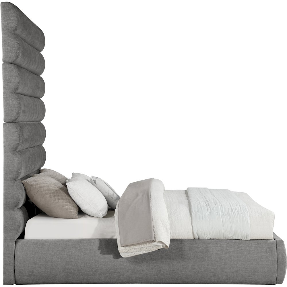 Adam Grey Chenille Fabric Queen Bed. Picture 3